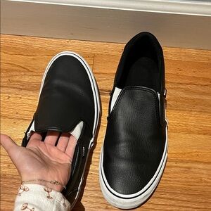 Vans Men's Black and White Slip-On Loafers